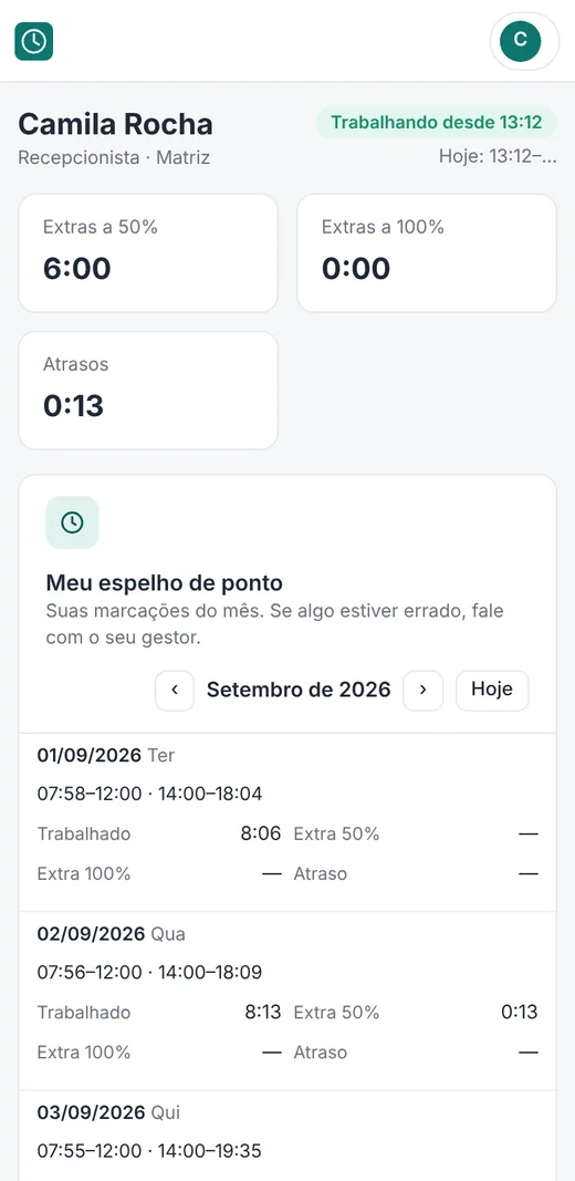 Espelho de ponto no celular